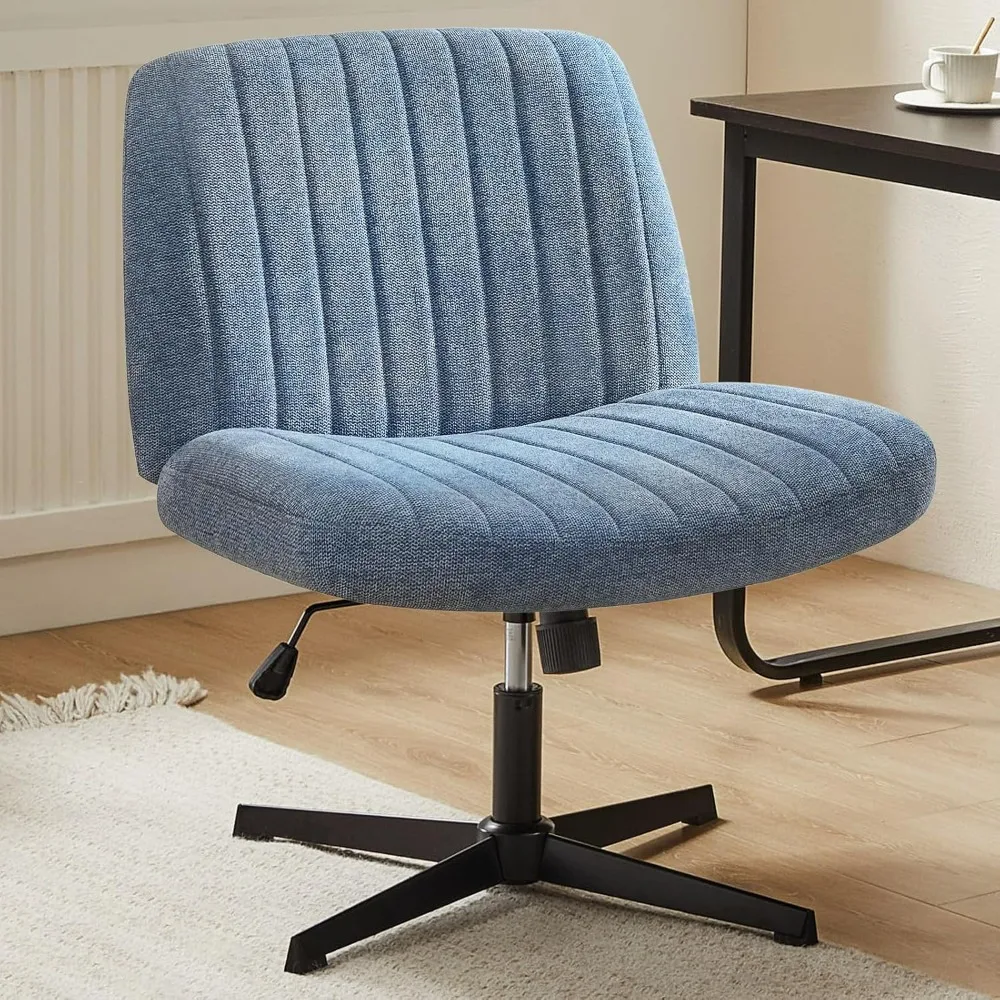 

Cross Chair Legged, Armless Office Wide Desk Chair No Wheel, Swivel Vanity Height Adjustable Fabric Modern Computer Task Seating