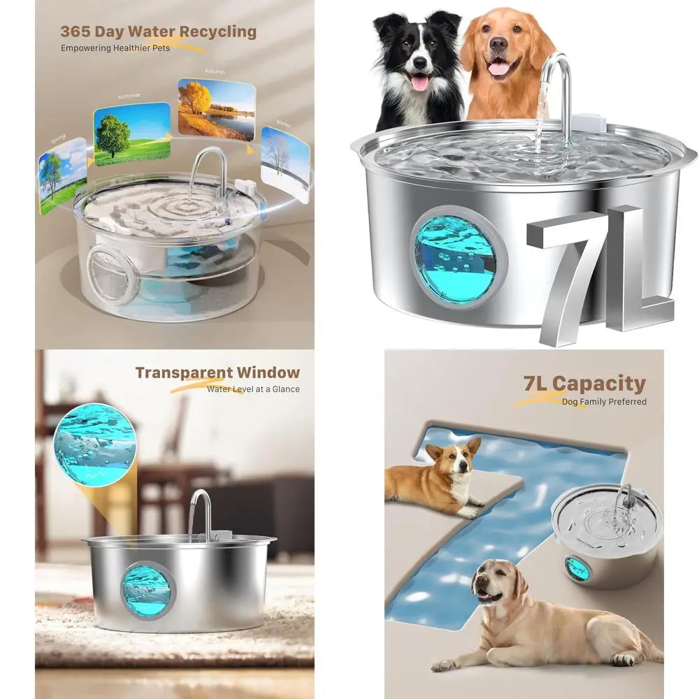 

Silent 7L Large Dog Water Fountain with 9 Filters for Indoor Pet Hydration