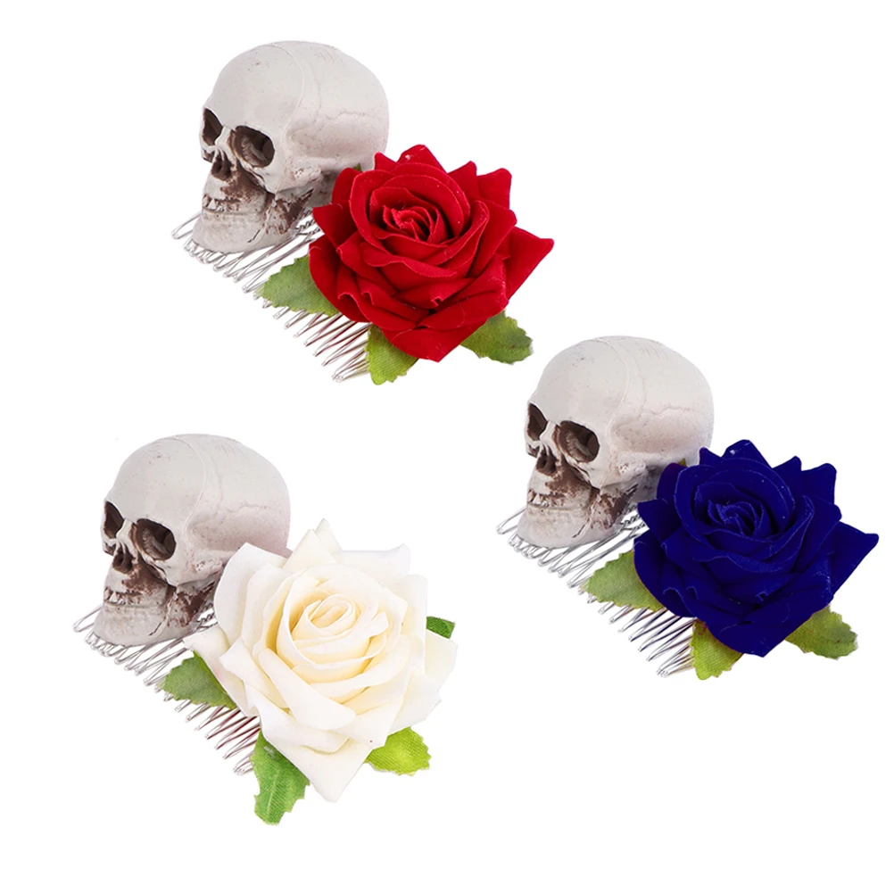 

3 Pcs Skull Hair Clip Halloween Accessories for Women Hairpins Combs Party Resin