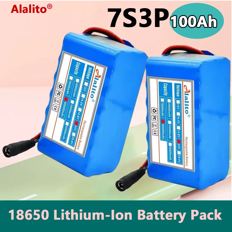 7S3P 24V 40/50/60/70/100Ah 18650 rechargeable lithium battery suitable for wheelchair bicycle battery pack