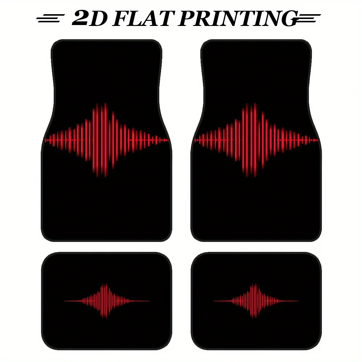 4pcs Non-Slip Car Floor Mats With Soundwave Design - Heavy-Duty All-Weather Black & Red Dynamic Soundwave Pattern (Speaker-Like