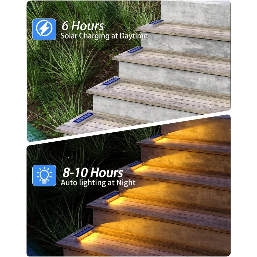 Solar Step Lights - Warm White Waterproof Stair Lights for Deck/Pathway/Backyard ﻿
