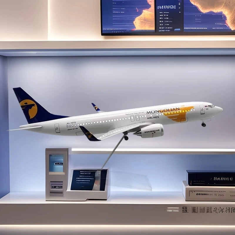 

Home Decor Diecast Resin Plane Model 47CM B737-800 Aircraft Mongolian Airline Airplane Model Building Kits with Light and Wheel