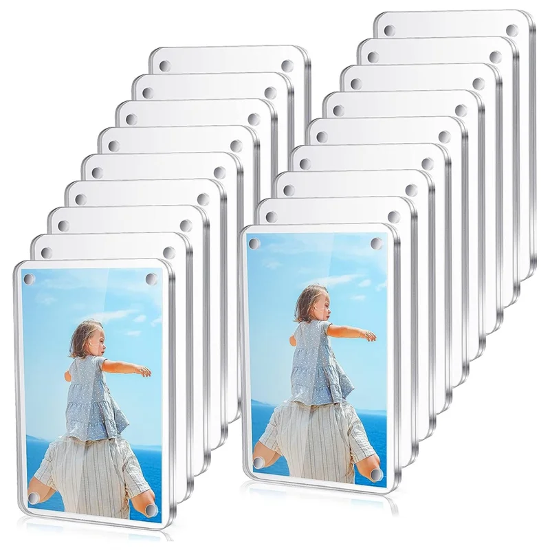 

18 Pcs Acrylic Fridge Magnetic Frame , Mini Double Sided Refrigerator Magnet Picture Frame Clear Frameless Display Frame