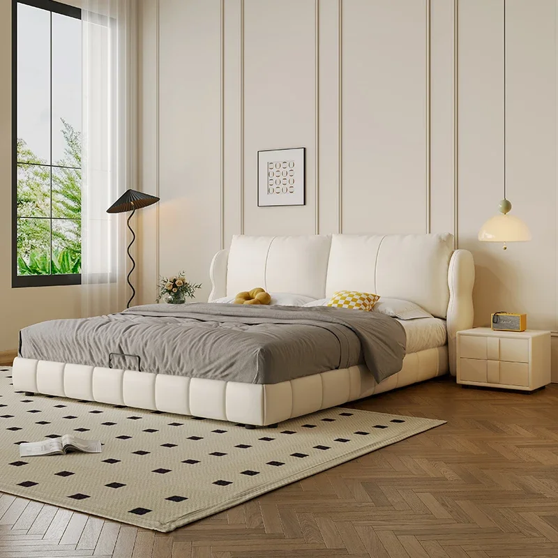 Pop Designer Organizer Double Bed Base Princess Cute Floor Wooden Double Bed Headboards Modern High Cama Box Casal Furniture Hom