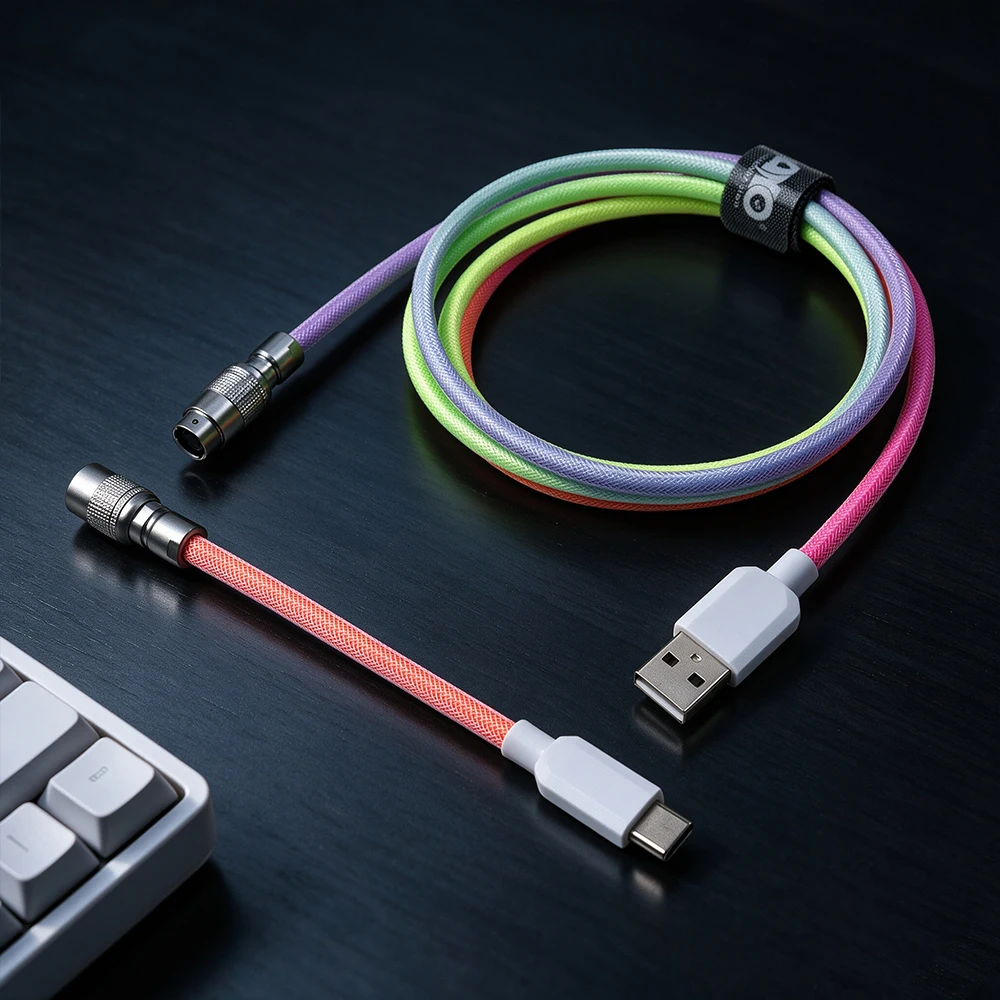 Type C To USB-A Mechanical Keyboard Cable Detachable Metal YC8 Aviator Double Sleeved Wire For High-end Desktop Decoration|blac
