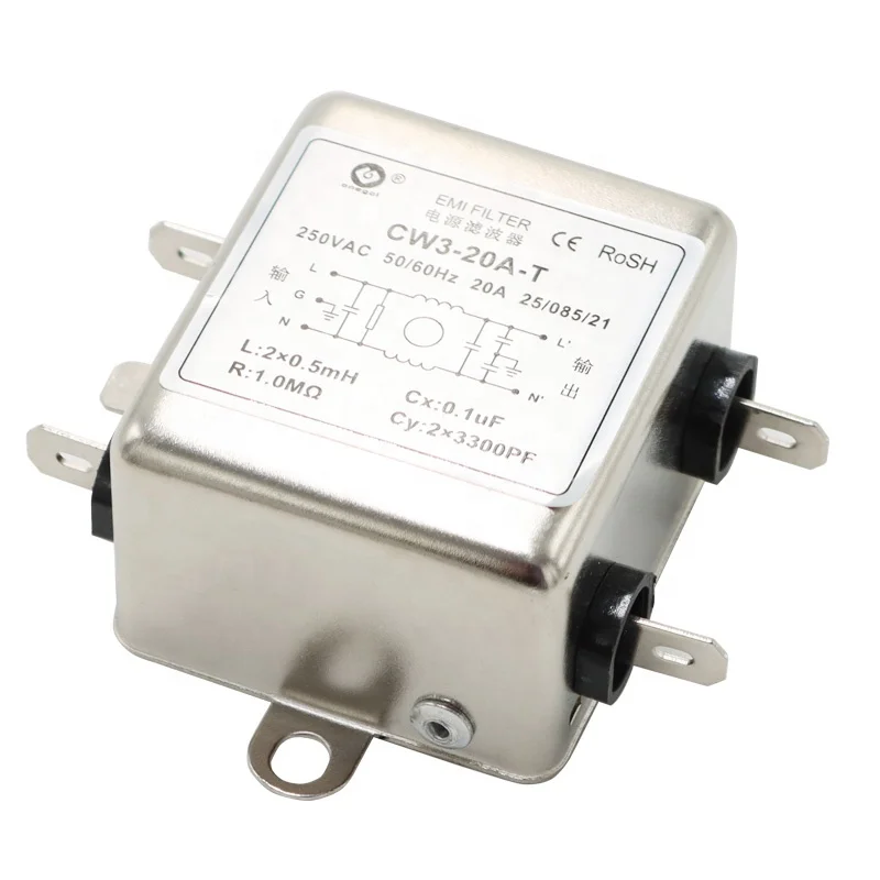 

CW3-20A-T Силовой фильтр 20 А 250 В переменного тока Однофазный очиститель Однополюсный фильтр
