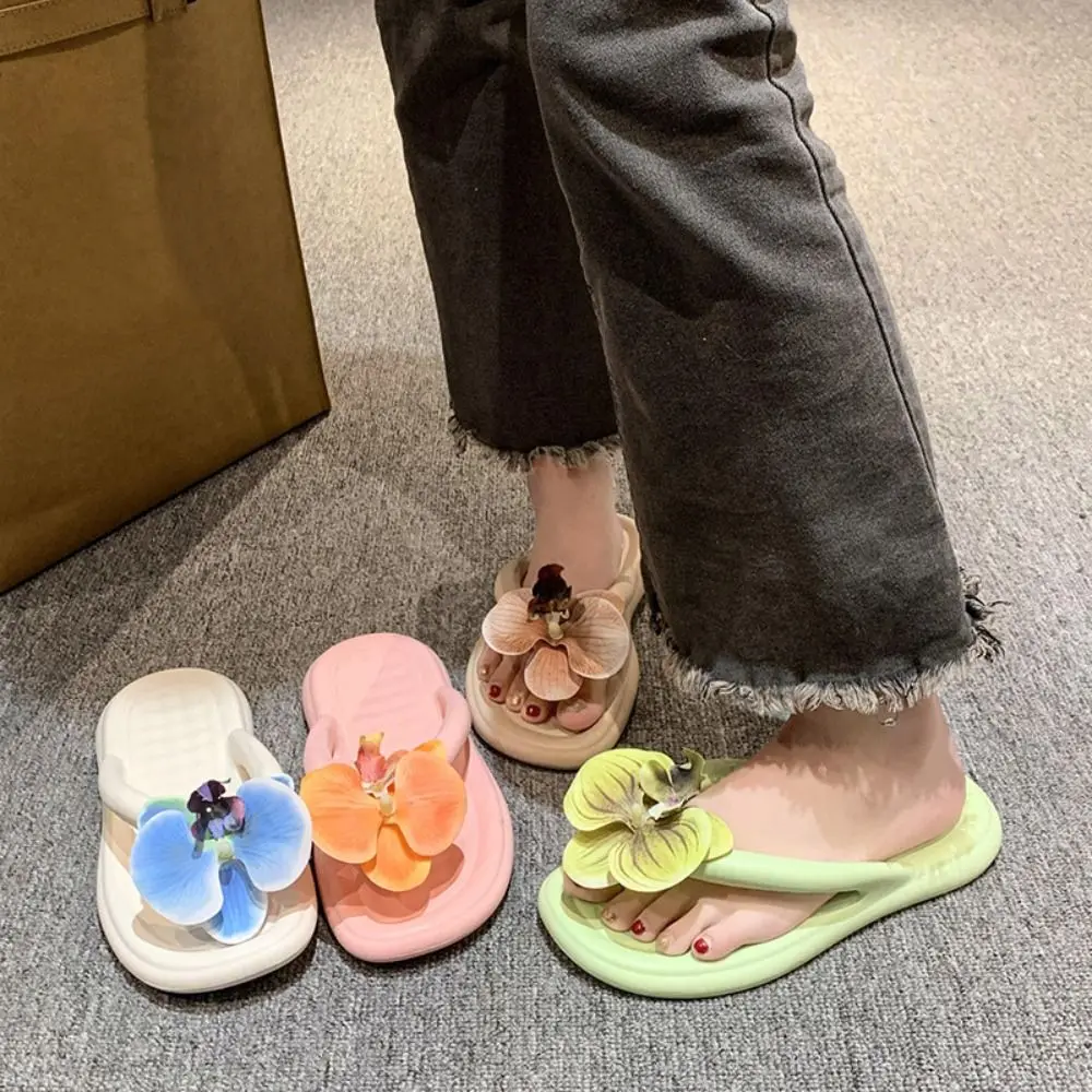 Waterproof Flower Flip Flops Fashion EVA Clip Toe Butterfly Orchid Thong Sandals Non-Slip Soft Vacation Beach Slippers Summer