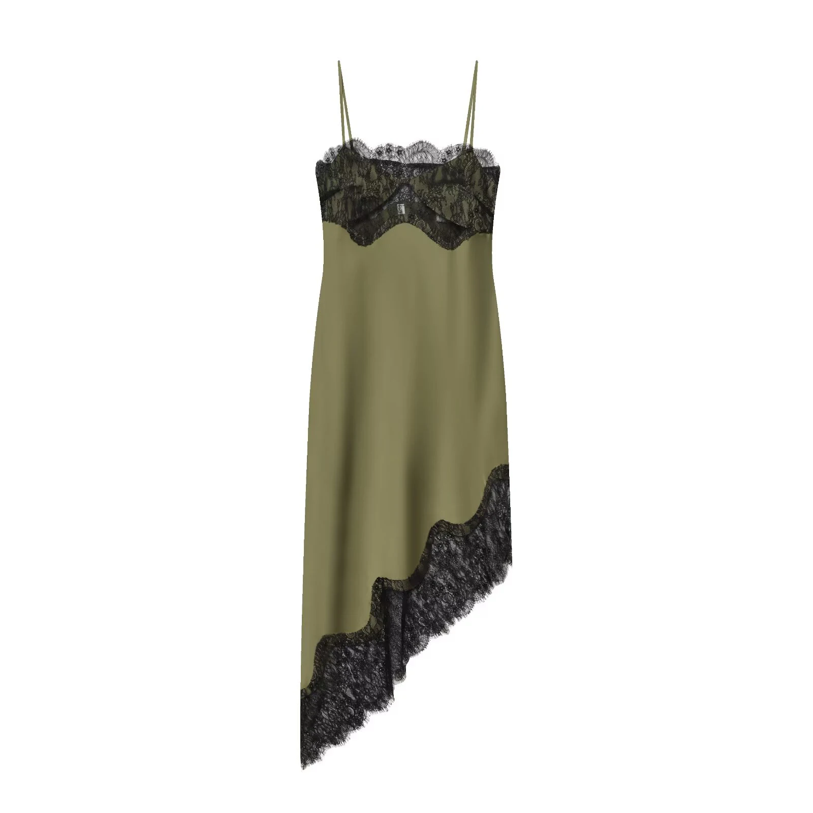 2025年冬新作 レディース フレンチレトロ アシンメトリー レーステクスチャ ストラップドレス サテンテクスチャ