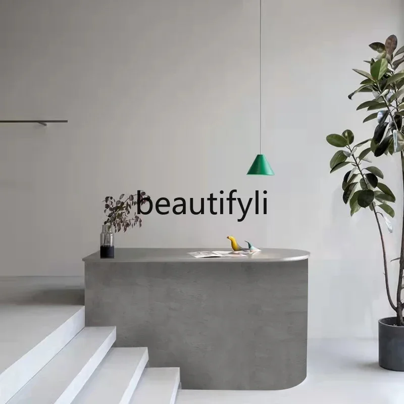 

zzqVintage Nostalgic Stainlezz Steel Curved Creative Company Reception Desk Beauty Salon Cashier Counter Bar Counter