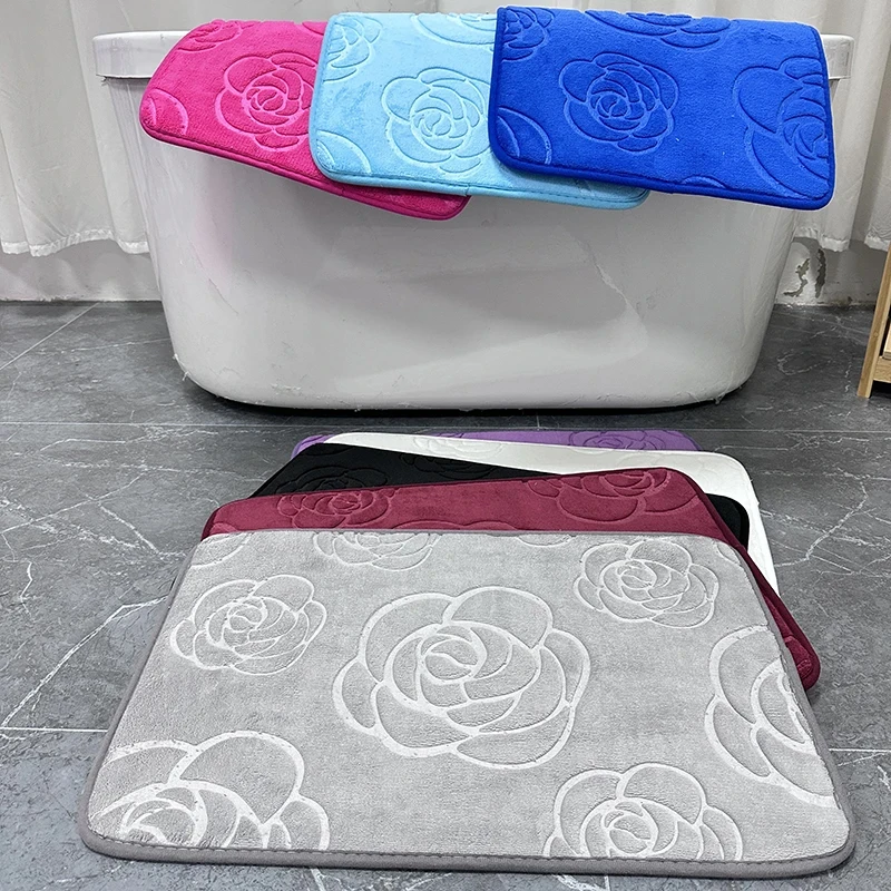 Rose Bath Mat Bathroom Rug Quick Dry Non Slip Area Mat Coral Fleece Bath Floor Mat Soft Absorbent Washable Carpet Shower Doormat