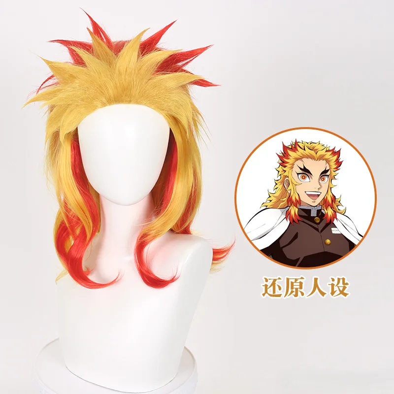 

Synthetic Colored Wig Rengoku Kyojuro Gradient Yellow Red Cosplay Costume Party Heat Resistant Fiber Hair Anime Role Play