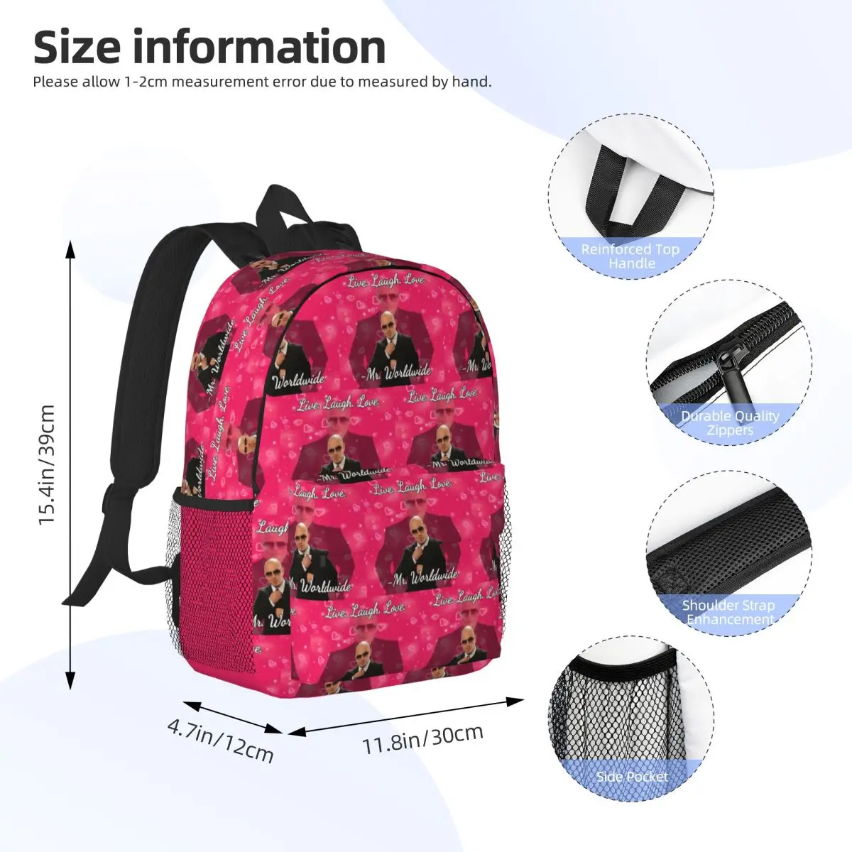 Mr Worldwide Live Laugh Love Backpack Student Boys Girls BookBag Men Women School Bag Computer Shoulder Bags