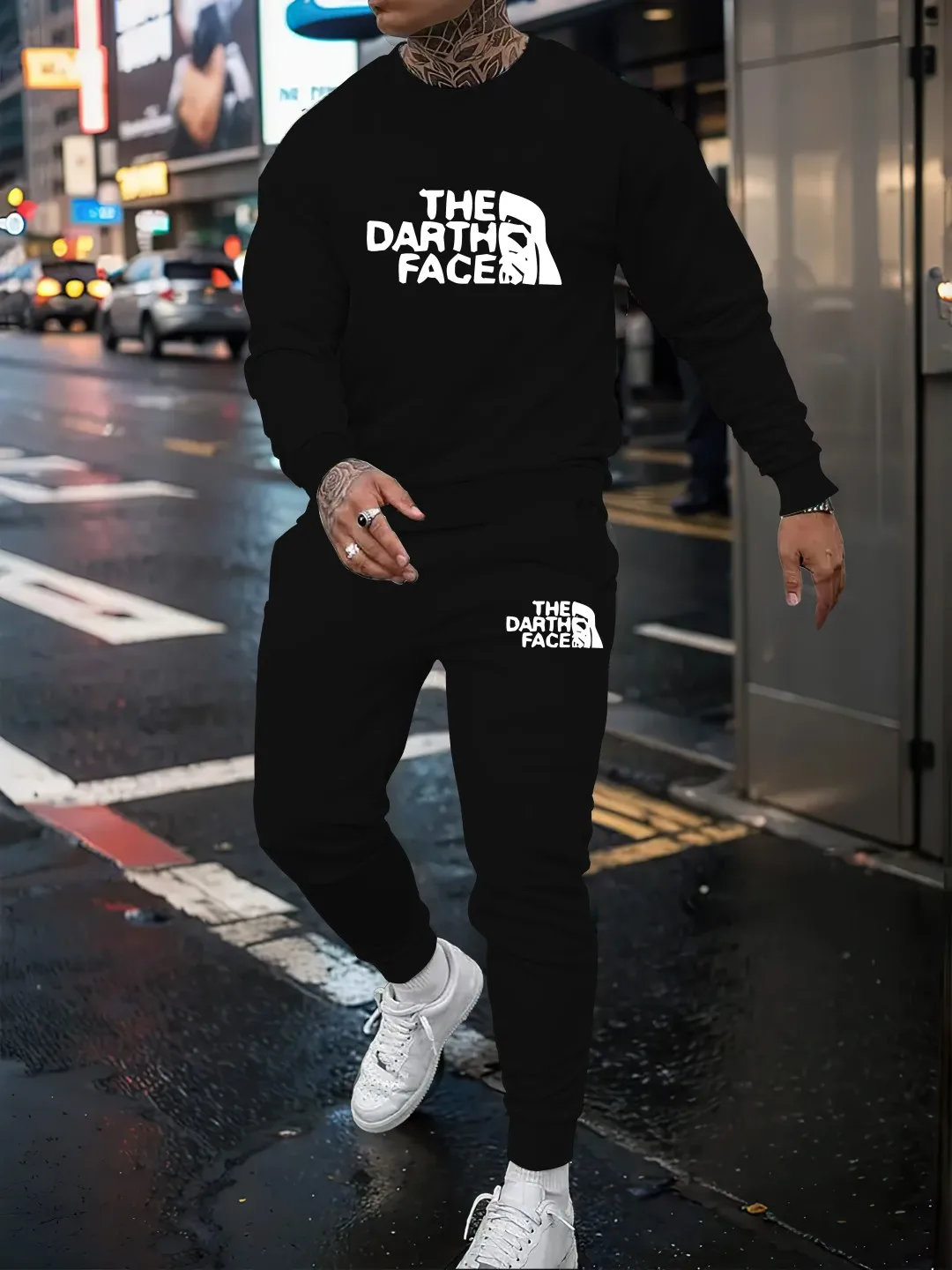 

2024 Christmas New Year Gift Men's Long Sleeve Round Neck Set 2-piece Daily Casual Men's Round Neck Top Outdoor Casual Loose Lon