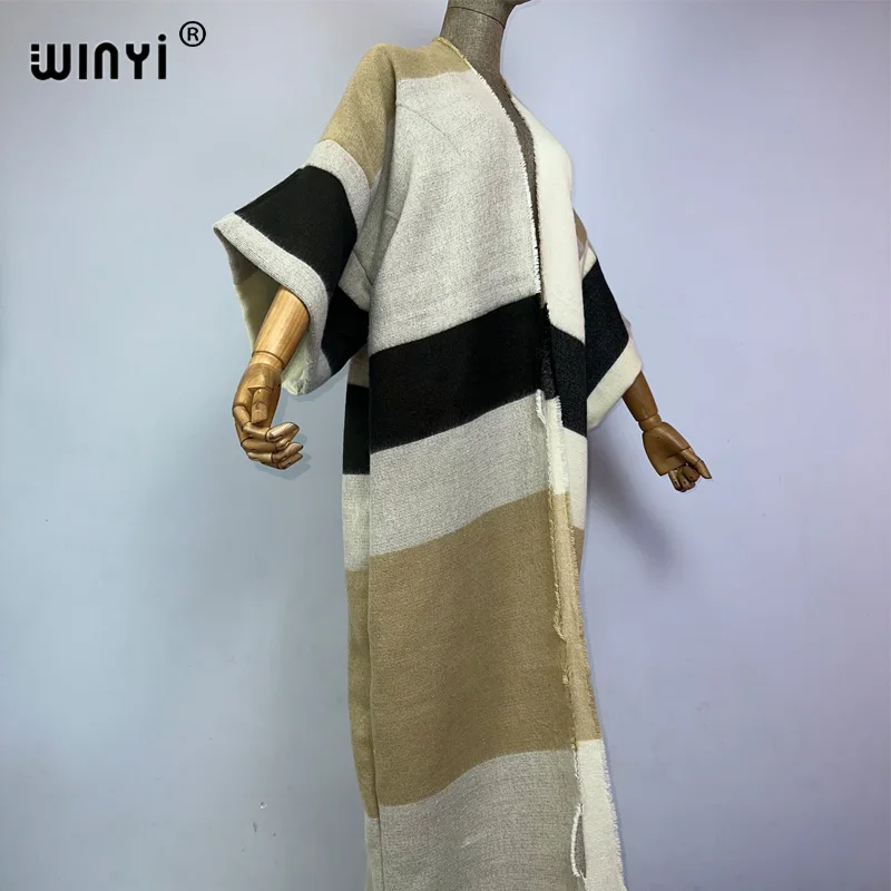 WINYI elegant Winter Plaid print cloak Women High Quality poncho tassels Luxury Loose OverCoat Thick Warm Female maxi coat top