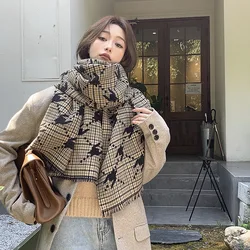 Fashion Brand Cashmere Scarf Women Winter Autumn Houndstooth Plaid Long Pashmina Cold Day Double-sided Tassel Thick Shawl Ladies