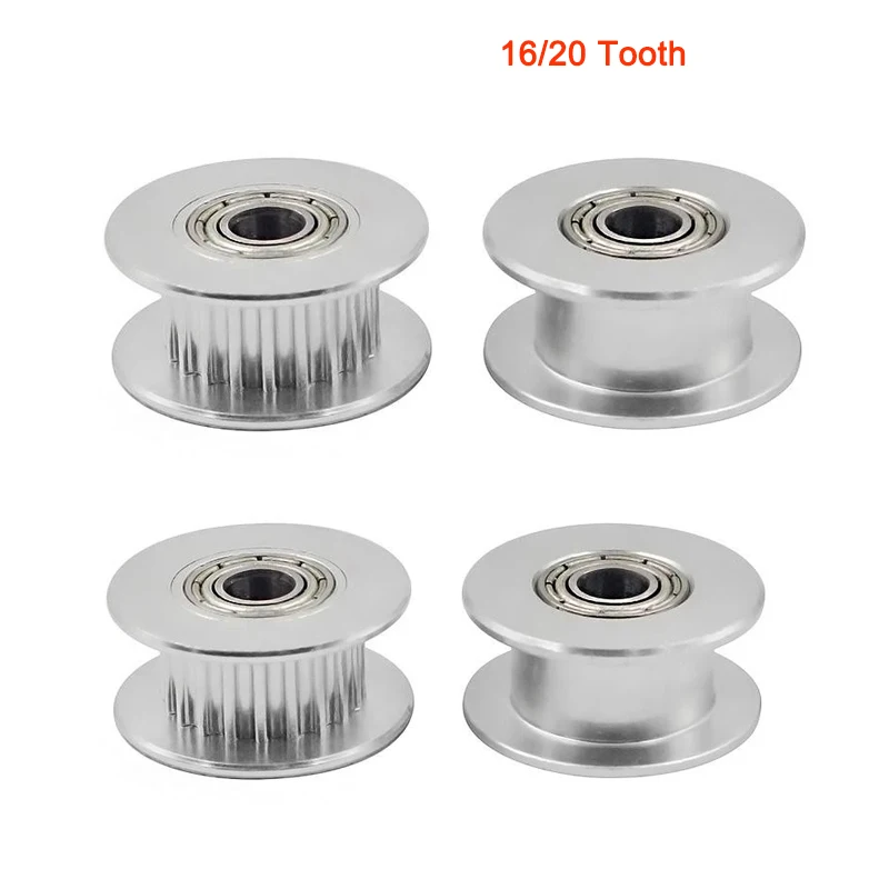 5Pcs Aluminum GT2 6mm Width 16/20 Tooth 2GT Timing Idler Pulley Pully Double Bearing For 3D Printer Bore 3mm/5mm