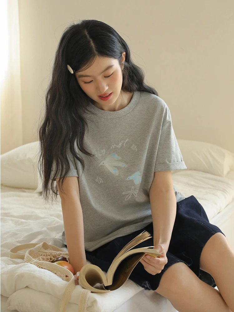 

Женская футболка Nesoulum ey с принтом птиц, хлопковая, с круглым вырезом, винтажная, летняя, универсальная, удобная, дышащая, топ