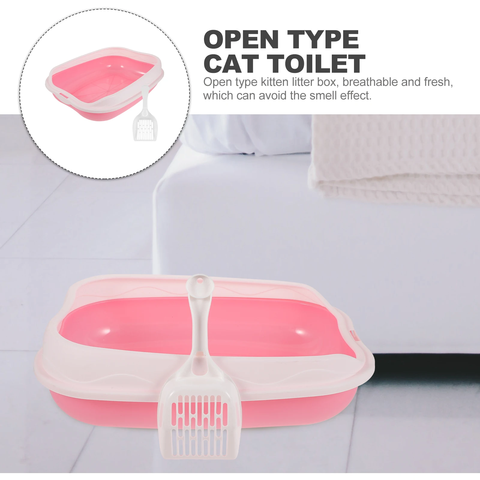 

Cat Litter Box Boxes Potty Kitten Toilet Training Pan Trash Can Tray with Scoop for Kittens