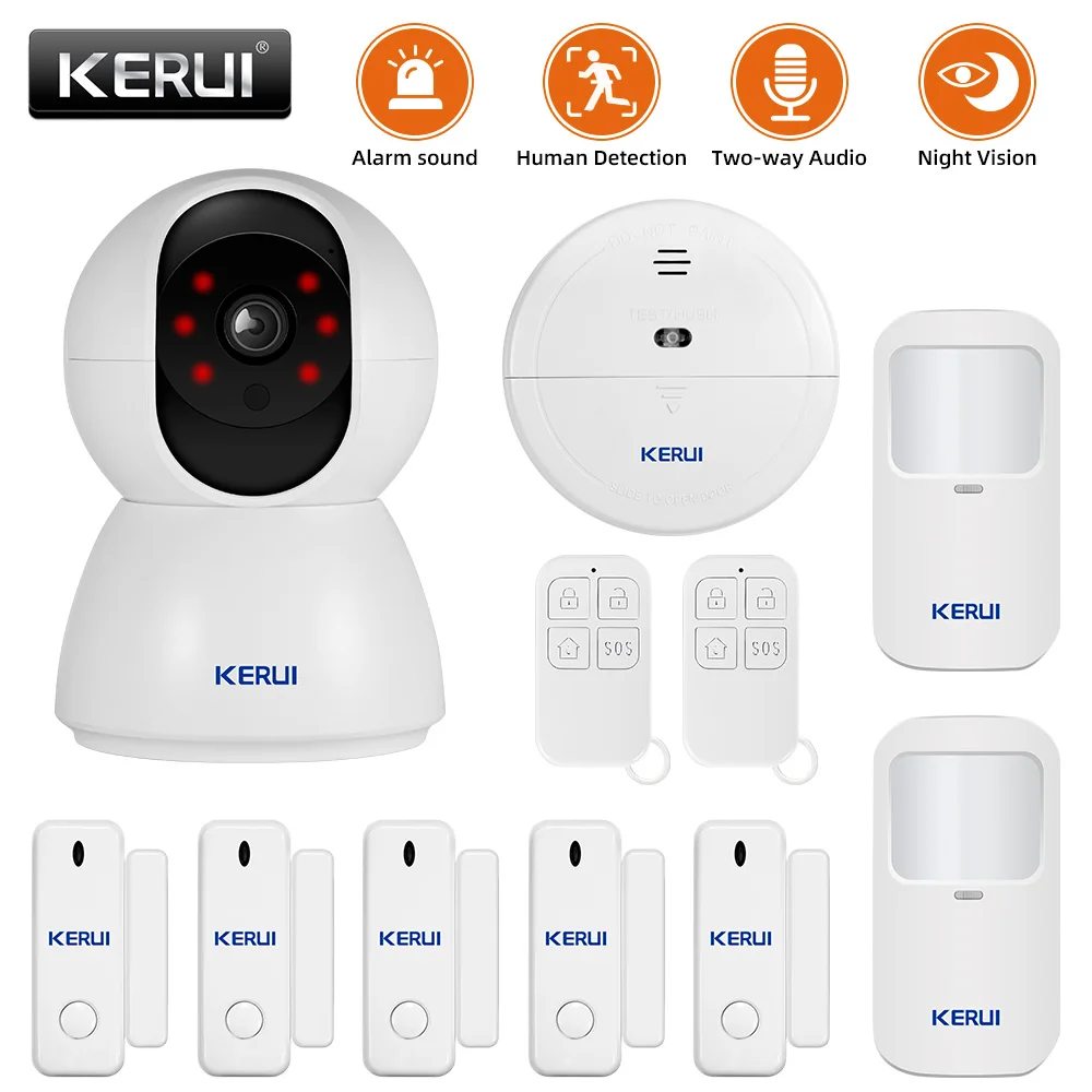 KERUI Wireless WIFI 3MP IP Security  Camera Alarm System CCTV Surveillance with Door Motion Sensor Detector for  Home Burglar