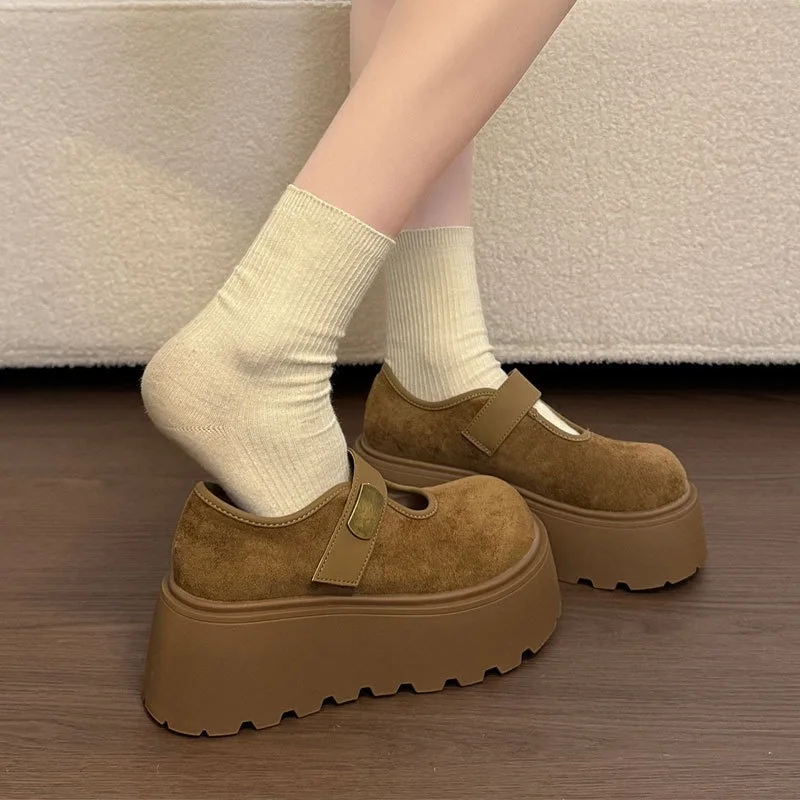 2026 Summer Women's Fashion Thick-Topped Velcro Slip-On Comfort Platform Leather Mary Jane Short Boots Woman Shoe Clearance Sale