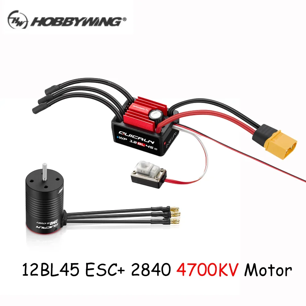 HobbyWing QuicRun WP 12BL45 G2 45A ESC with 2840SL 4700KV, 2850SL 3400KV, 4700KV G2 Sensored Brushless Motor 1/12 1/14 RC Cars