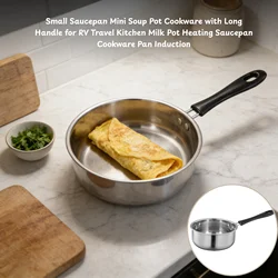 Small Saucepan Mini Soup Pot Cookware with Long Handle for RV Travel Kitchen Milk Pot Heating Saucepan Cookware Pan Induction