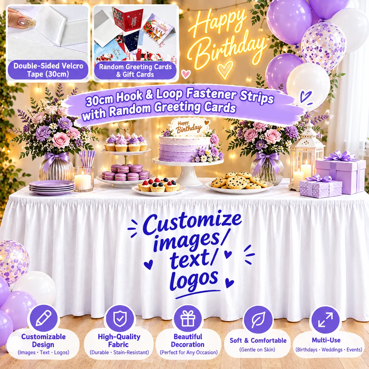 Customizable Table Skirt and Tablecloth with Smooth Fabric, Suitable for Parties, Birthdays, Banquets, and Other Festive Events