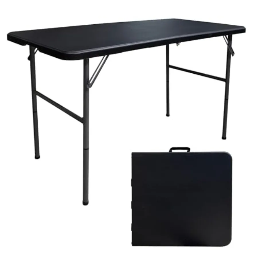 

Portable Folding Table 4 Foot Heavy Duty Fold-in-Half Square Card Table with Handle for Indoor Outdoor Use Black