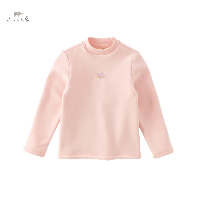 Dave Bella 2023 New Autumn Winter Girl\'s T-Shirt Children Tops Casual Fashion Sweet Lovely Pullover Plush Undershirt DK4237596