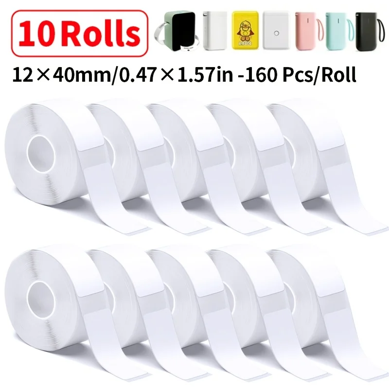 10 Rolls 12x40mm White Thermal Label Sticker 1600Pcs Waterproof Oilproof Compatible for D110 D11 D30 M220 P15 Label Printer