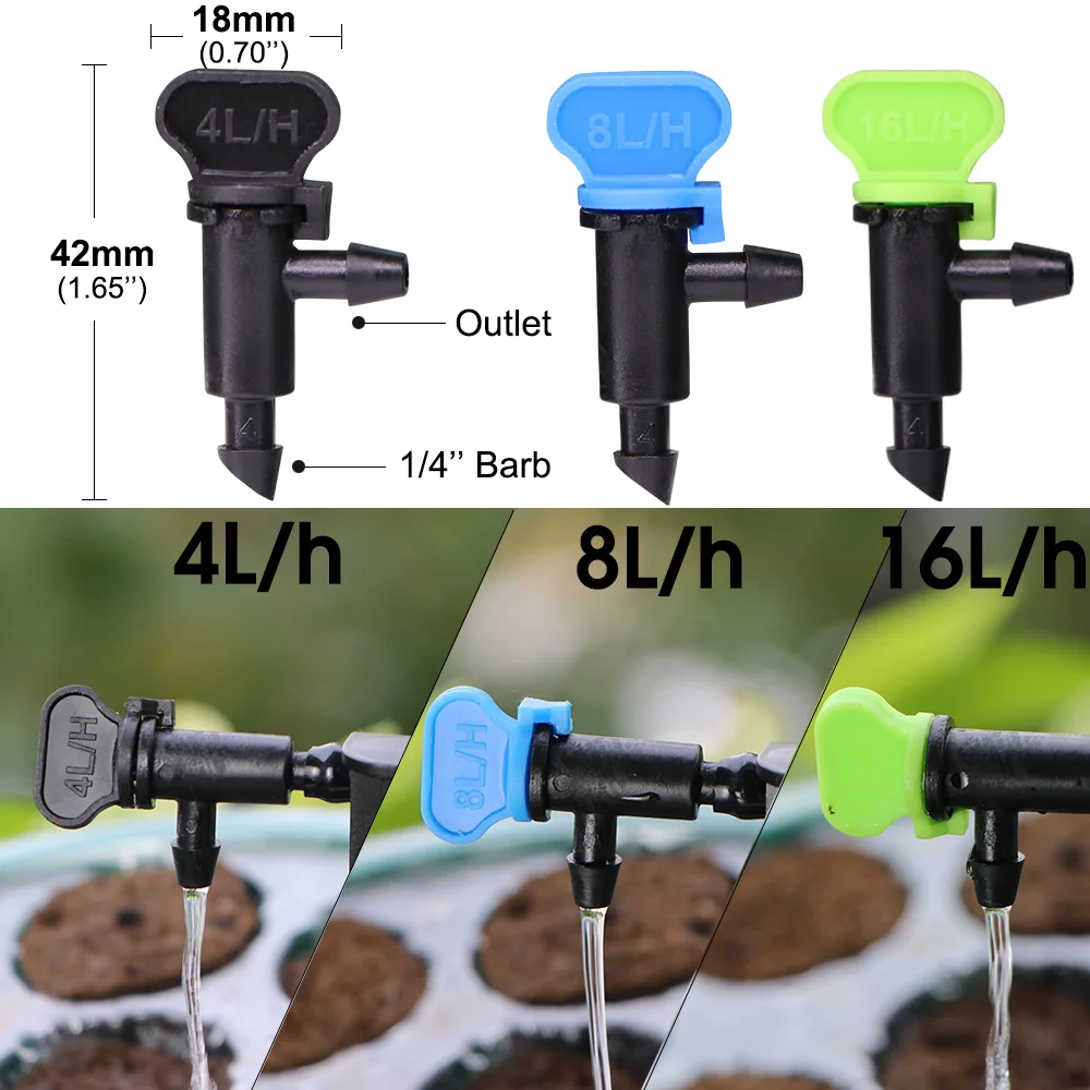 Micro Irrgation Dripper 4L 8L 16L Adjustable Nozzle 0-40L Emitter Garden Refraction Sprinkler 360Degree Misting Spray Greenhouse