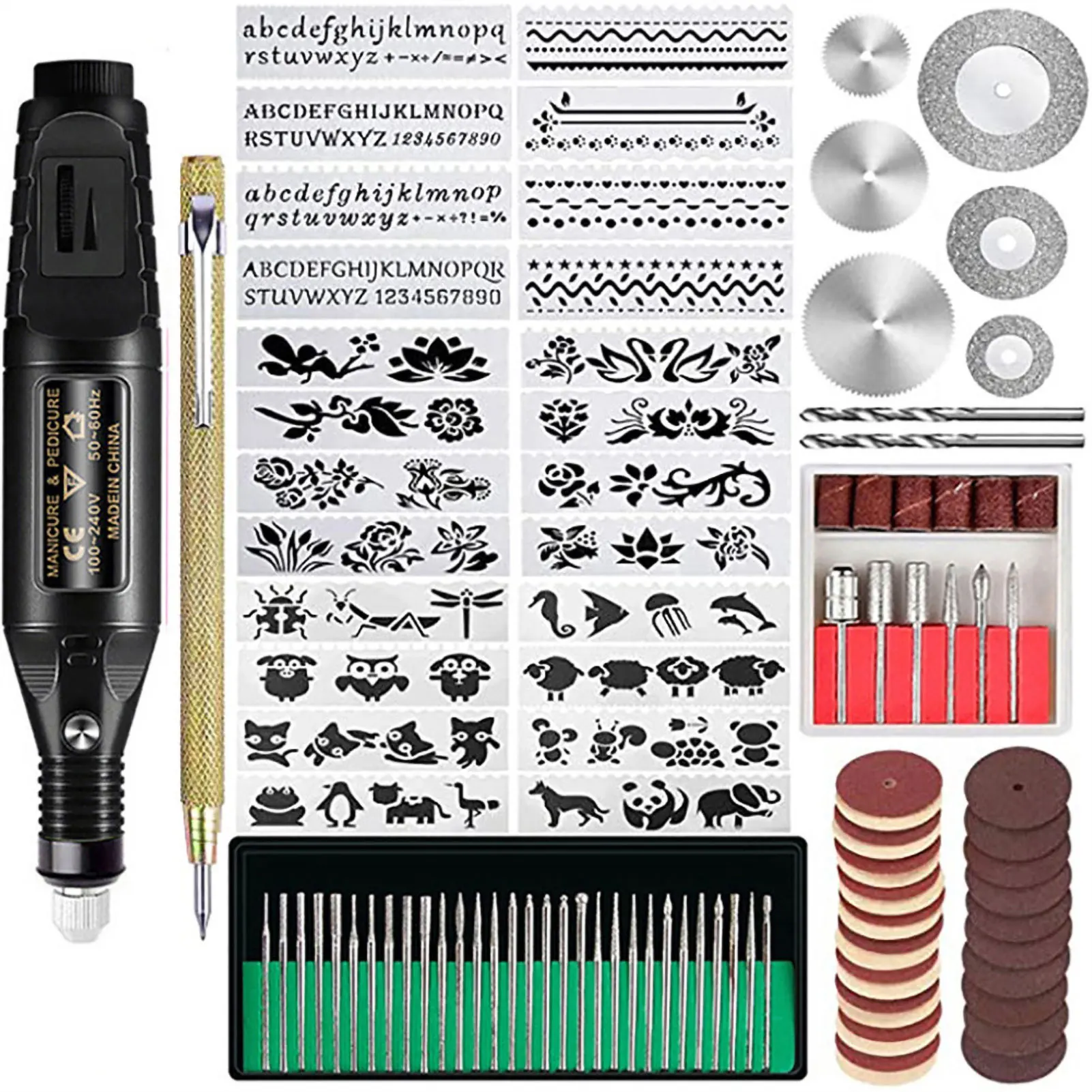 108 Pcs Engraving Tool Kit, Multi-Functional Electric Corded Micro Engraver Etching Pen DIY Rotary Tool With Scriber