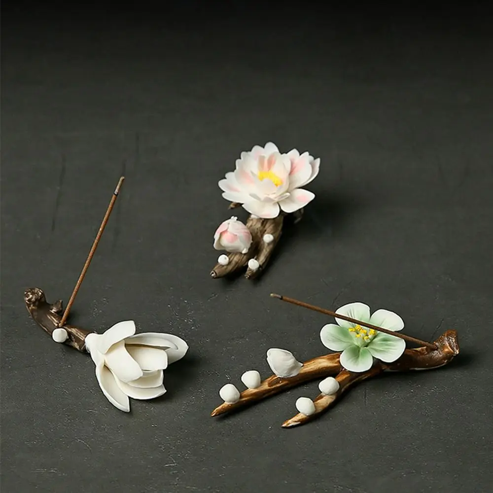 Ceramics Incense Stick Holder Flower Shape Multifunctional Writing Brush Stand Creative Figurine Aromatherapy Base Home Decor