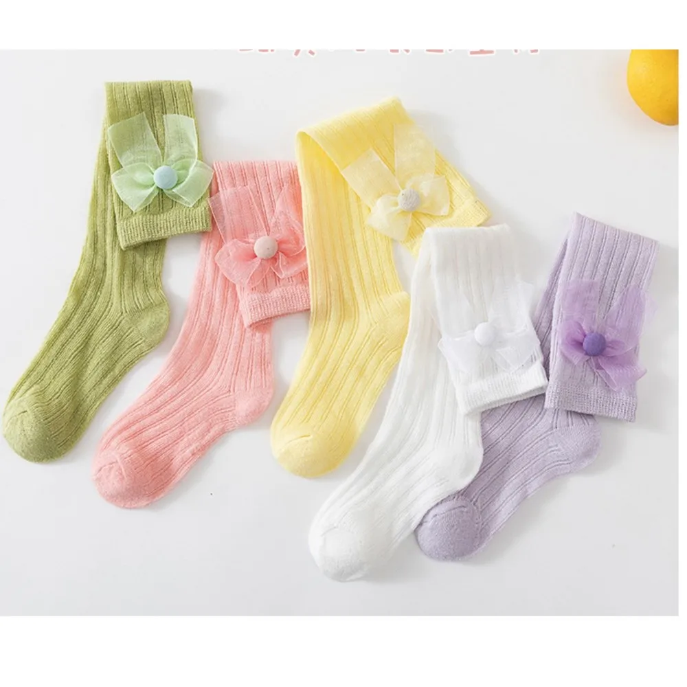 

Girls stockings summer thin mesh breathable girl sweet bowknot princess socks children summer long socks kids infant