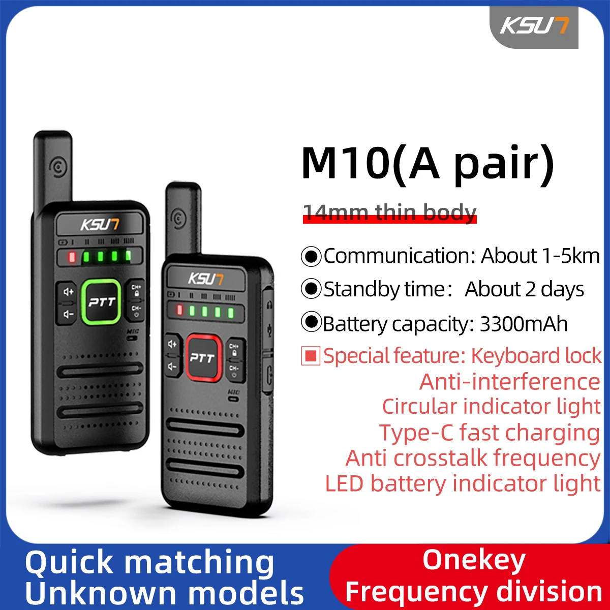 KSUT Portable Radio Walkie Talkie Ham Two Way Radio Station Small Thin UHF Professional Transceiver Wireless Device 2 Watt M10