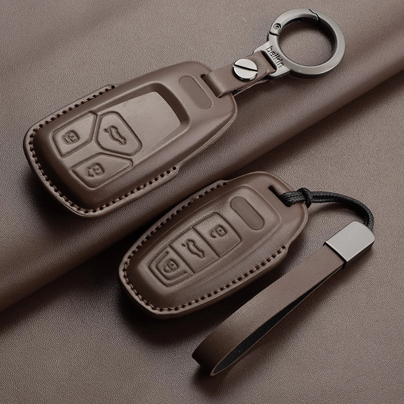 

Leather Car Remote Key Case Keychain Cover for Audi A6L Q5L A4L A8L Q4 Q7 Q8 A3L A5 Car Key Protection Fob Shell Hollder