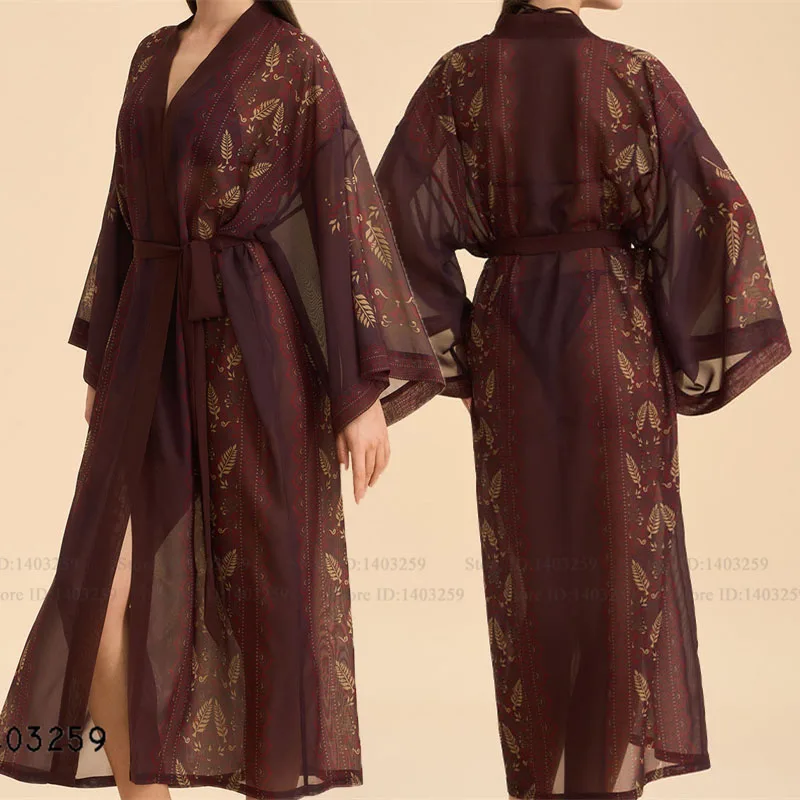 

Женская одежда для сна больших размеров, длинный халат, кимоно, кардиган, халат, сексуальное перспективное шифоновое бикини, пляжная одежда, домашнее платье