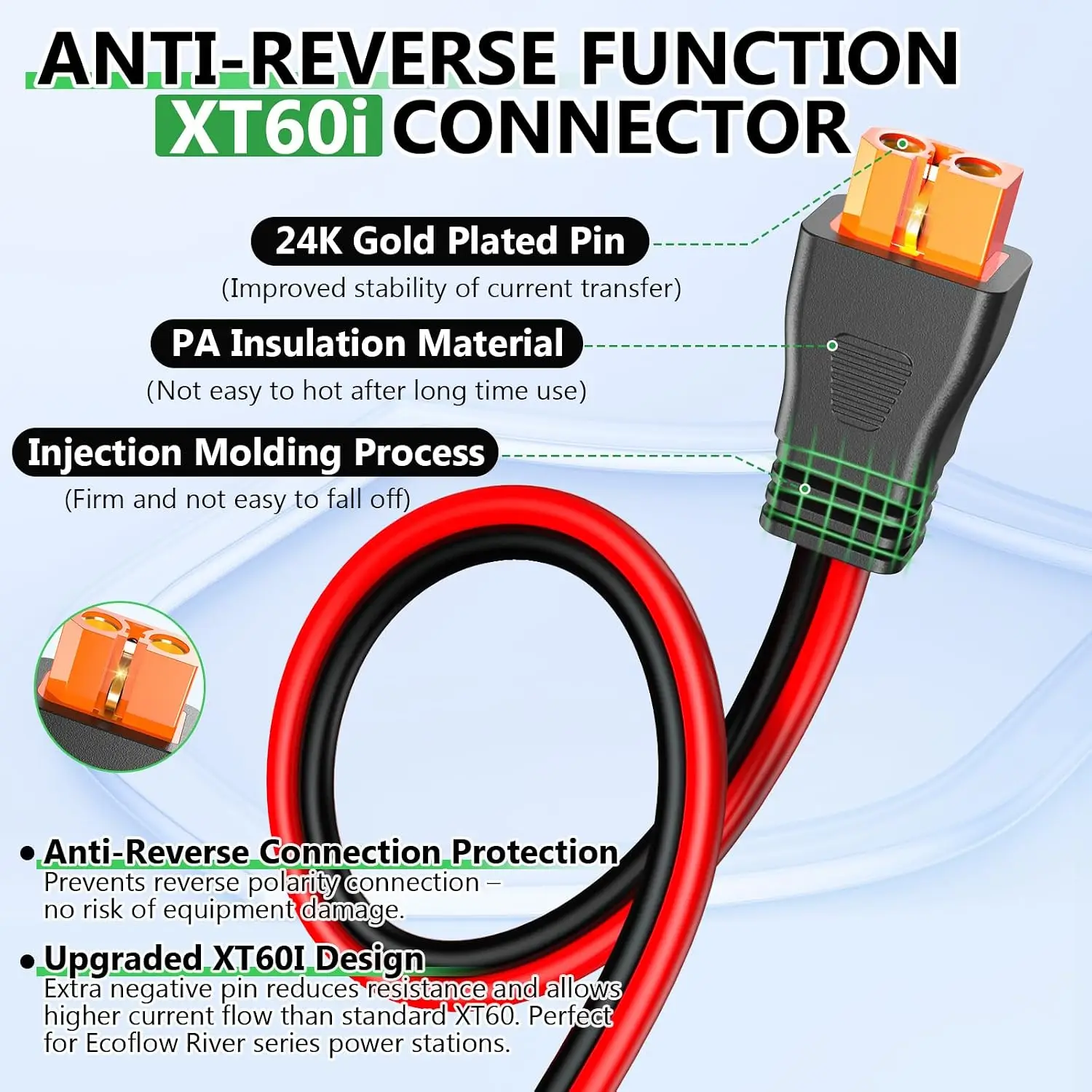 Solar to XT60i Extension Cable 12AWG 20FT Solar Connector to XT60i Adapter Charging Cable for Portable Power Station, Solar