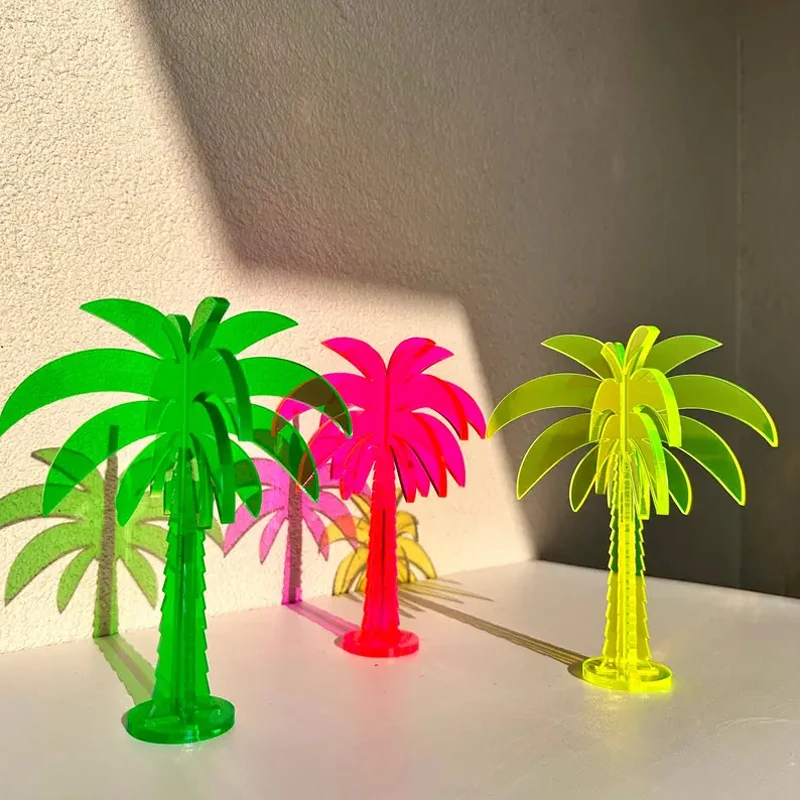 Neon Acrylic Palm Tree Figurines Ornaments Modern Simple Desktop Decoration Sculptural Crafts for Office Home Room Decor