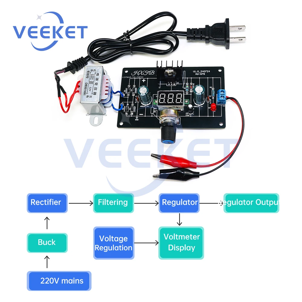 DIY Electronic Kit LM317 Adjustable Regulated Voltage Step-down Power Supply Module 220V to 1.25V-12.5V for Learning