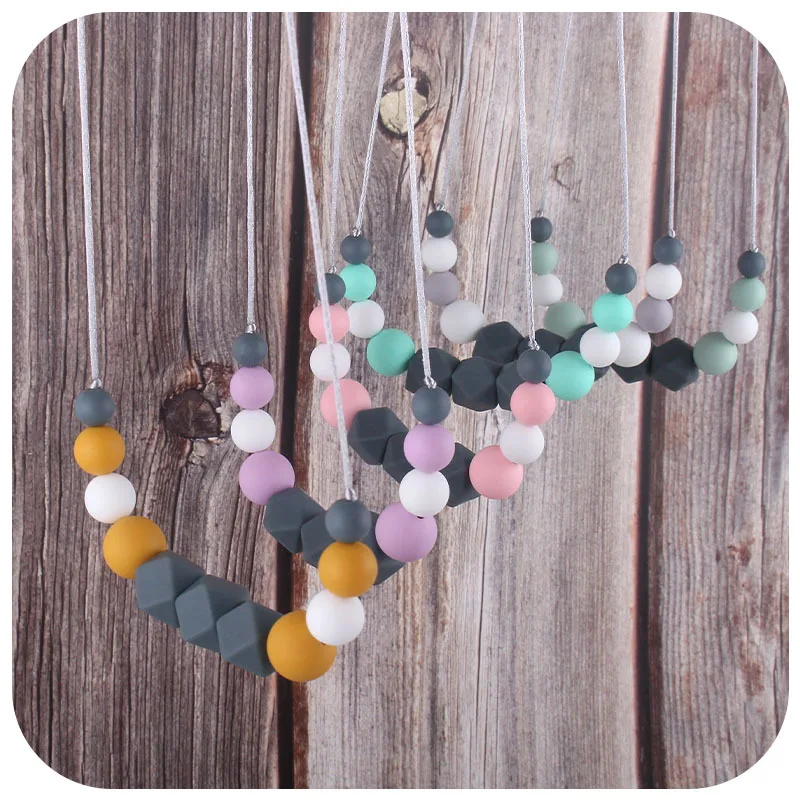 JAHNMO-Baby Teether Food Grade Silicone Beads, Colar Mãe de Enfermagem, BPA Free, Baby Gum Chewing Pendant, Brinquedos Acessórios, Presente