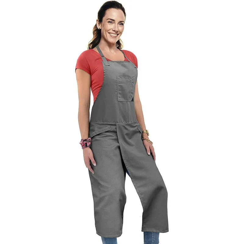 

Split Leg Pottery Apron Cotton Canvas Aprons Durable Simple Wear Resistant Comfortable Portable For Art Working Kitchen Garden