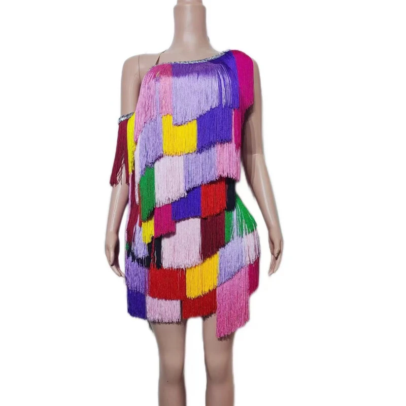 Colorful Full Fringed Dress Women Jazz Dance Performance Outfit Bar Nightclub Dj Ds Gogo Costume Stage Festival Wear XS11402