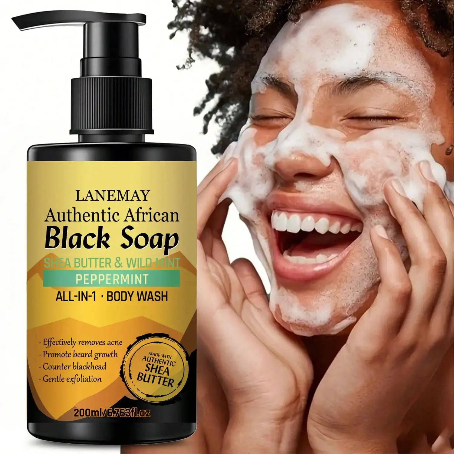 

African Black Soap Body Wash - Deeply Cleanses Dirt, Oil, Impurities, Balances Oily skin, Brightens and Enhances Radiance