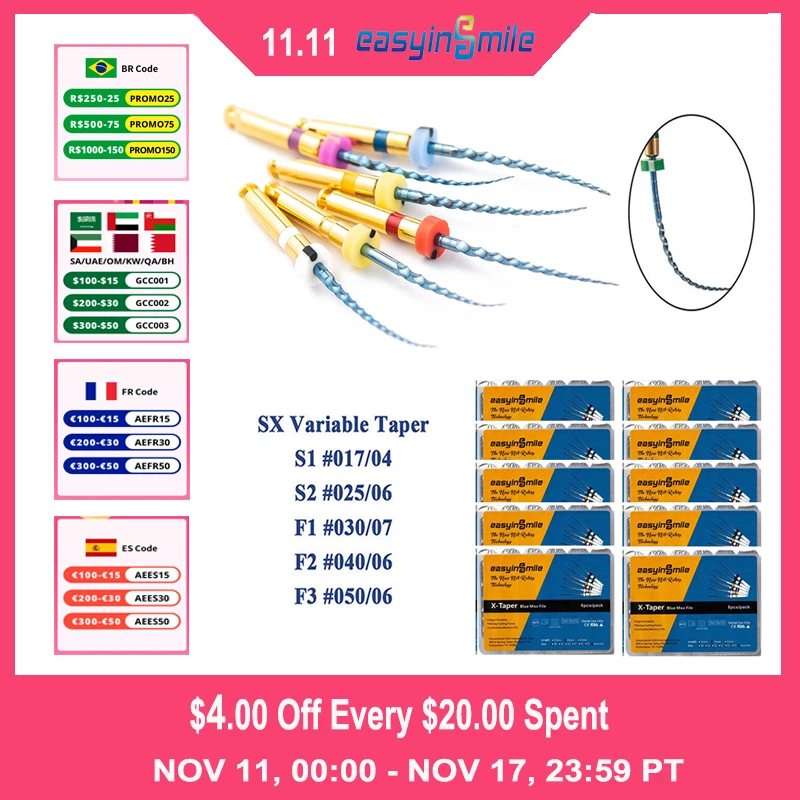 10packs Easyinsmile Dental Endo File Blue X-Taper Pro NITI Rotary Files Root Canal SX-F3 25MM  Flexible Durable