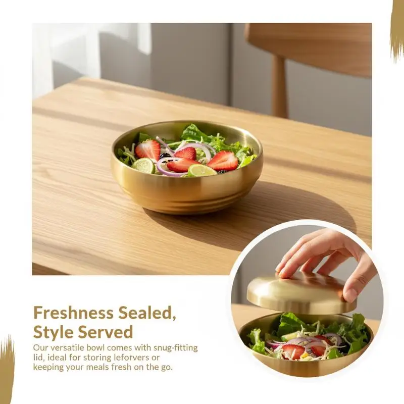 Korean Style Food Contact Safe 304 Stainless Steel Rice Bowl Double-layer With Lid for Soup Rice Meals Use