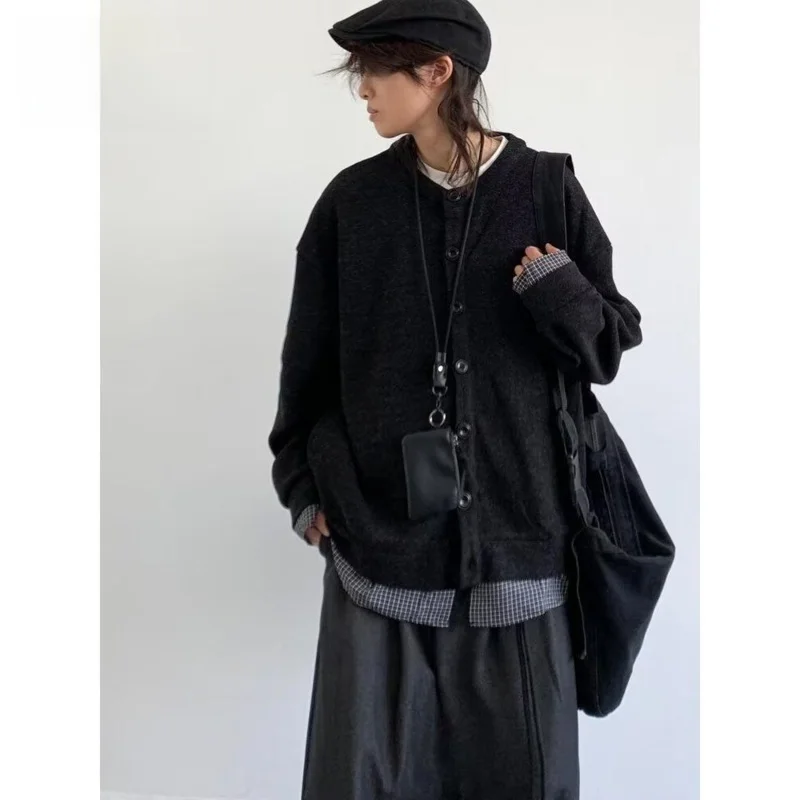 

Fall Winter V-Ne Knitted Cardigan Men's Casual Sle Pure Color Lazy Faion Cotton Polyester Blend Thiened Outerwear