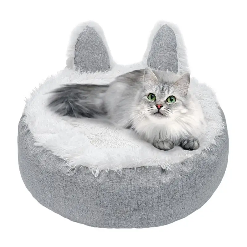 Plush Round Pet Bed Warm Cute Non-Slip Cushion Bed for Cats Soft Dog Bed with Waterproof & Dustproof Bottom Velvet Fabric Round