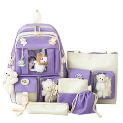 5pcs Sets Children's School Backpack Kawaii Women's Bagpack Bookbag Laptop Bag For Teens Girls Mochilas 2023 Students Totes Sac